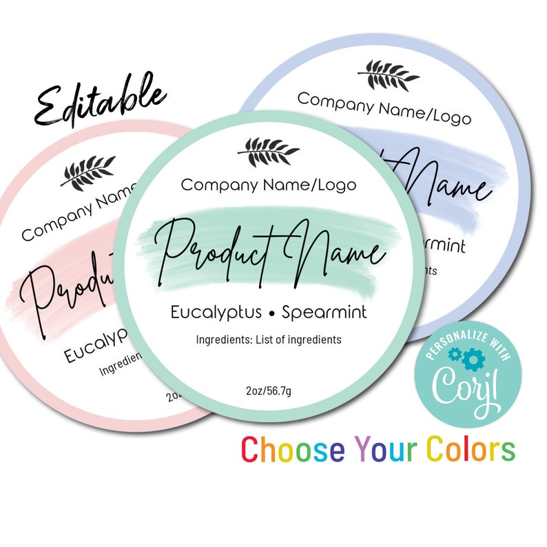 Round Product Label. Custom Packaging Design for Candles, Soap, Bags, Mason Jars, Stickers. Personalize w/ Corjl Online then Download Print