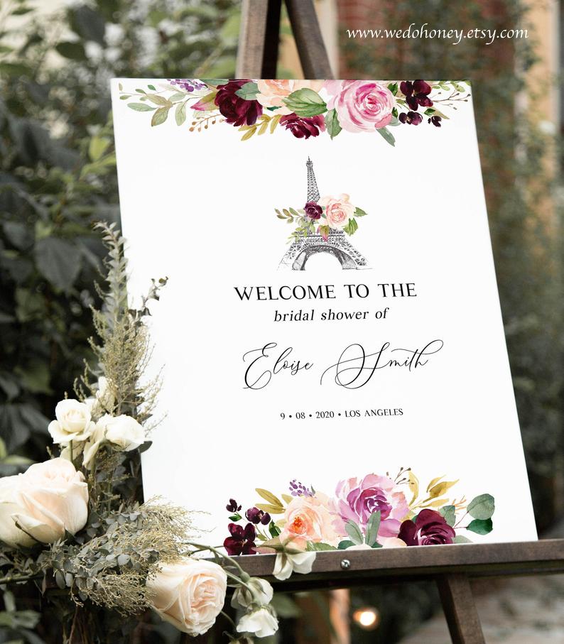 Paris Welcome Bridal Shower Sign Template, Eiffel Tower, Editable Text with Corjl #027