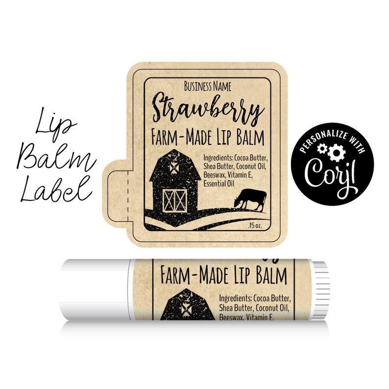 Editable Lip Balm Label – Farm Made Lip Balm with Barn on Kraft Paper. Customize in Corjl Online, then Download & Print. Chapstick Label.