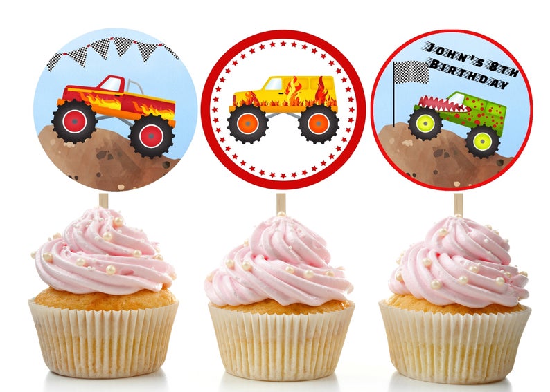 Printable Monster Truck Cupcake Toppers / Editable Monster Truck Cupcake Topper / Instant Download / Edit & Print / Printable Cupcake Topper
