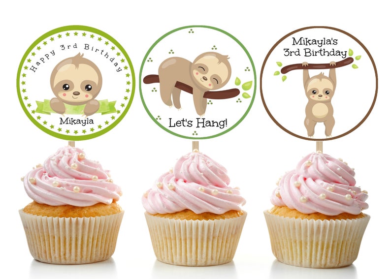 Printable Sloth Cupcake Toppers / Editable Sloth Cupcake Toppers / Instant Download / Edit & Print / Printable Cupcake Toppers / Sloth Party