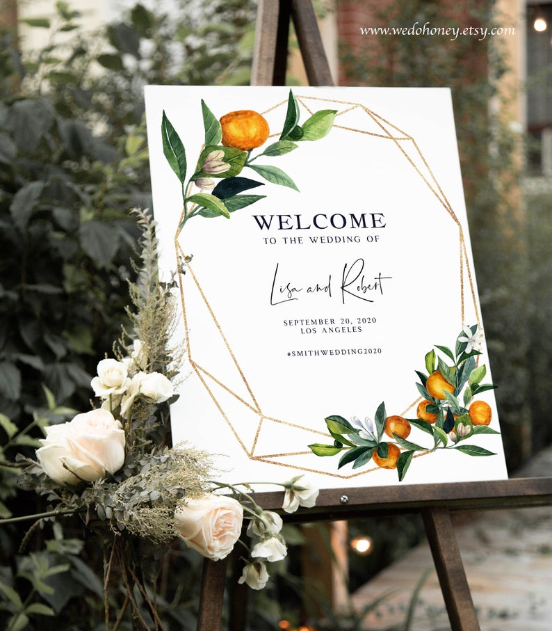 Orange Welcome Sign Template, Citrus Bridal Shower Sign, Orange Baby Shower Template, Editable with Corjl #044