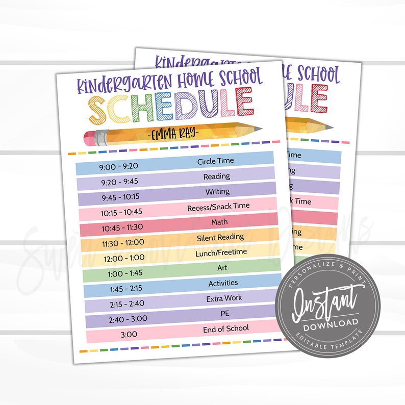 Editable Home School Printable Schedule, Customizable Kids Daily Class Planner, List, Daily Planner, Parent Teacher Schedule, INSTANT ACCESS