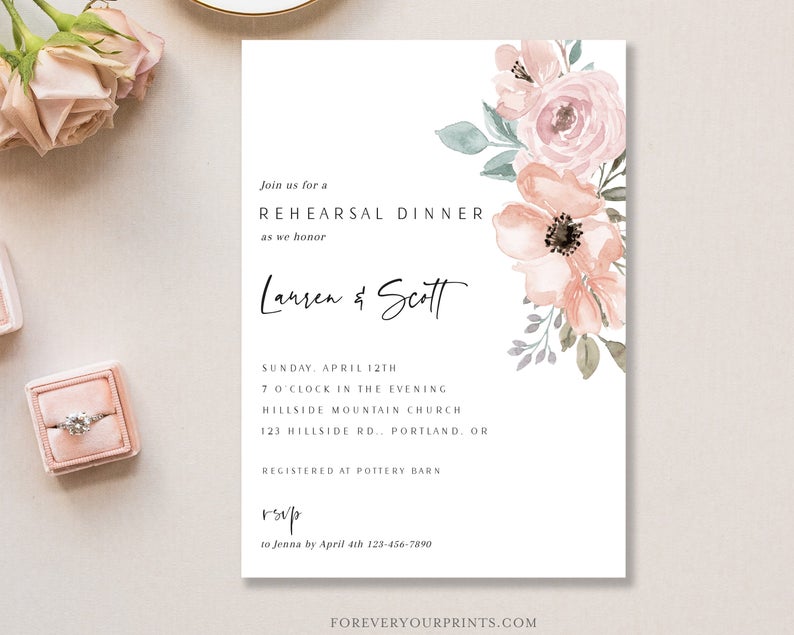 Rehearsal Dinner Invitation Template, Printable Wedding Invites, Digital Download