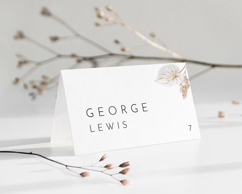 TROPICAL PLACE CARD,Botanical Wedding Place Card Template, Garden Wedding Place Card Template, Wedding Table Name Cards, Bridal Shower,SCD61