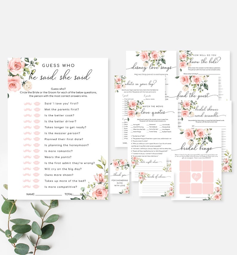 Floral Bridal Shower Games Bundle Pack – Editable Instant Download – Printable Hen’s Party Games – Fun Bridal Shower Activities – Darcy