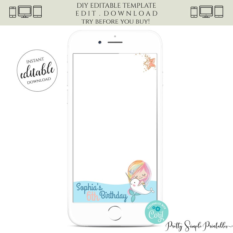 Mermaid Snapchat Filter, Mermaid Geofilter, Girl Birthday Snapchat Filter, Narwhal, Rainbow Snapchat, Under the Sea Snapchat, Corjl, NAR1