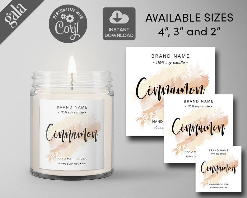 DIY Product label , DIY Candle labels, Editable Label Template , Watercolor natural, Printable label 2×2”, 3×3”, 4×4” , square 011
