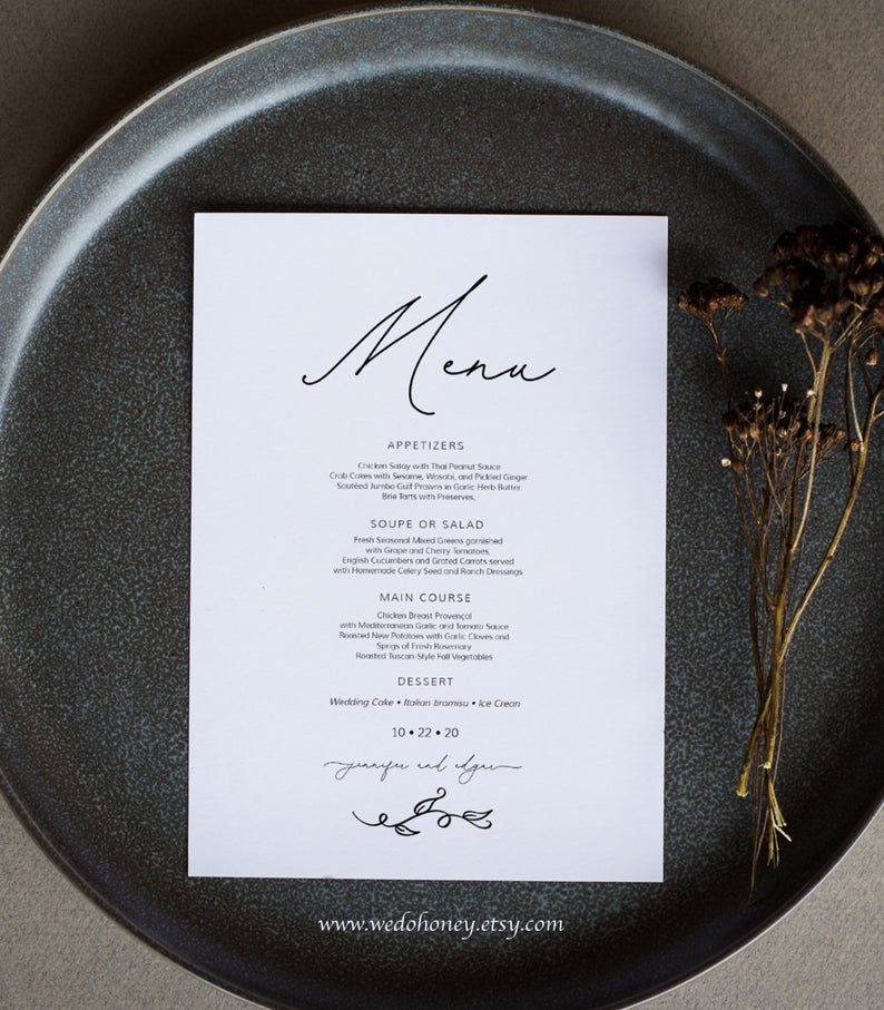 Editable Menu Template, Heart Wedding, Rustic and Modern Ceremony, Edit with Corjl #096