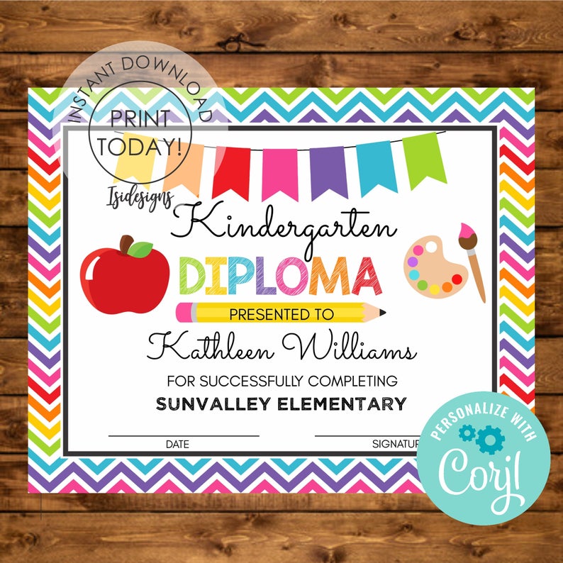 Graduation Editable Certificate, Instant Download, Printable Diploma, Kindergarten Graduate, Editable School Graduation Ceremony