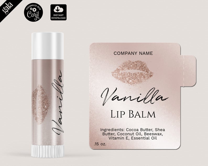 Editable Lip Balm Label Template, DIY Product Label, lip balm Label Templates, lip gloss Label Design, Editable Label, ROSE GOLD 005