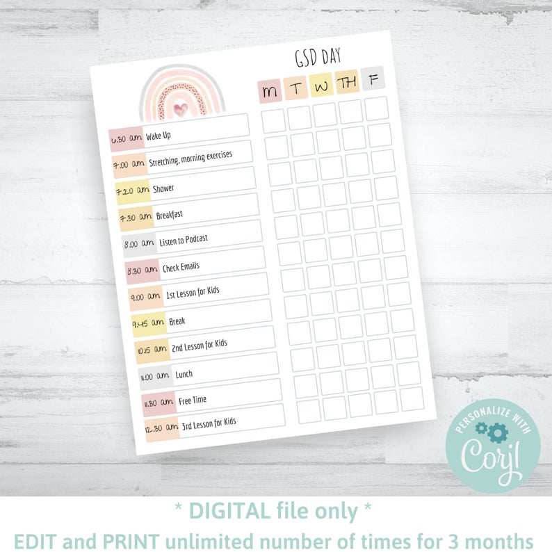 Pastel To Do List, Rainbow Homework Organizer, Planner Printable, Home School Routine, Routine, Editable, Corjl, Self Isolation, AP32