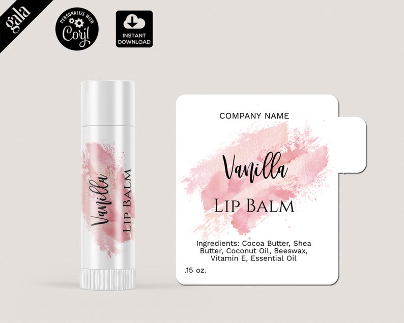 Lip Balm Labels Template, DIY Product Label, Editable lip balm Label Templates, lip gloss Label Design, Editable Label, WATERCOLOR 007