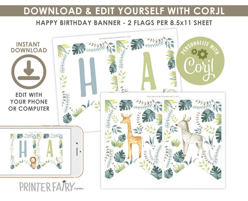 Luau Banner, EDITABLE, Hawaiian Birthday Decorations, Bunting Banner, EDIT YOURSELF, Luau Printable Banner, Instant Download