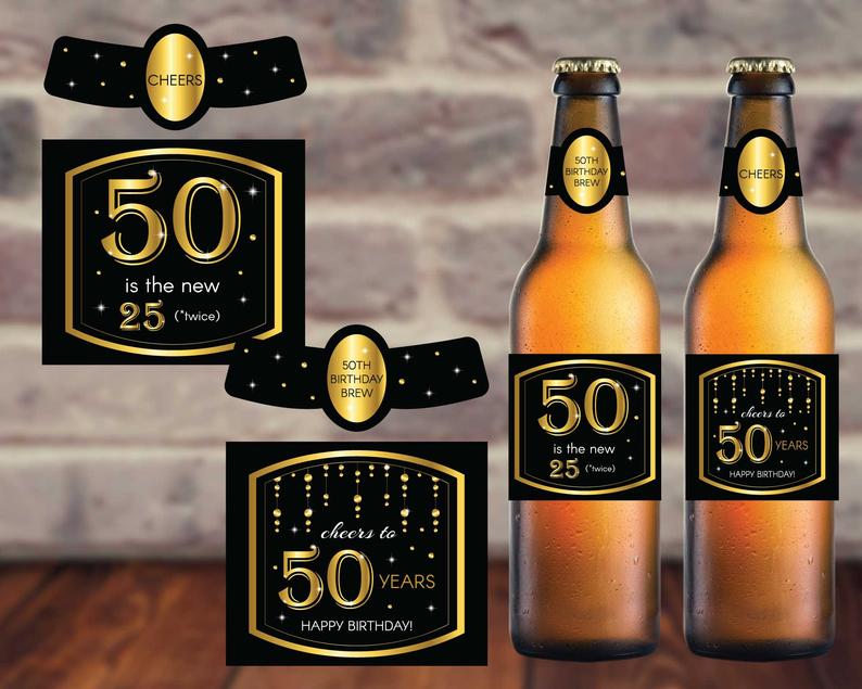 50th Birthday Beer Labels, 50th Party Beer Bottle Labels , Personalized Beer Labels, 50th Birthday Party Idea for Women & Men, Corjl