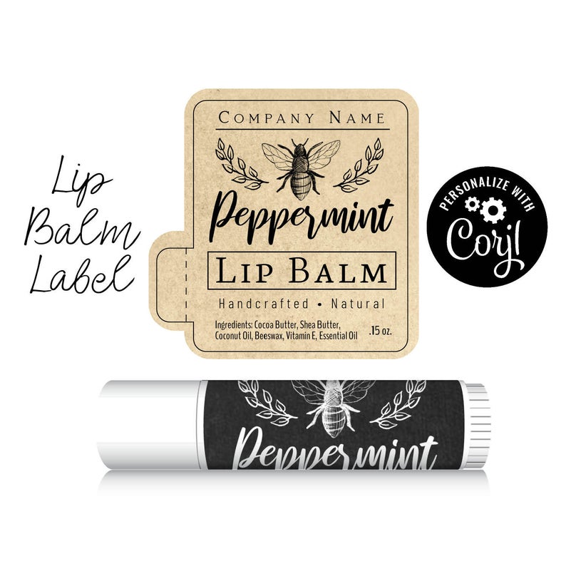 Editable Lip Balm Label – Clean and Simple Design with Bee. Personalize, Customize w/ Corjl Online, Download & Print. Chapstick Label.