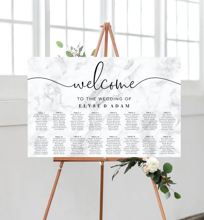 Modern Marble Wedding Seating Chart – Editable Seating Chart Template – DIY Wedding Stationery – Printable Seating Chart