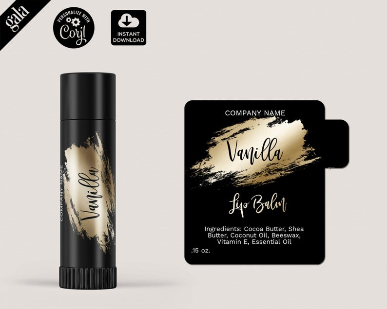 Lip Balm Label Template, DIY Product Label, Editable lip balm Label, Chapstick , Printable Label Design, Editable Label, GOLD splash 009