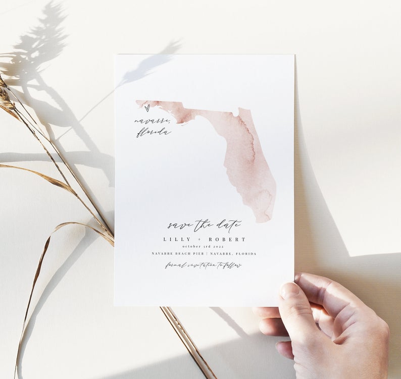 Lily | Florida Save The Date, Florida Save The Date Template, Watercolor Florida Invitation, Blush Wedding Invite, Minimalist Save The Date