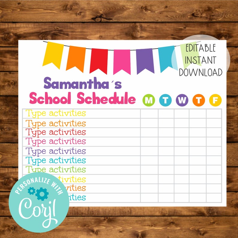 Editable Weekly School Planner, Instant Download, Homeschoolingl Weekly Schedule, Kids Weekly Activites Organizer, Homeschooling Timetable