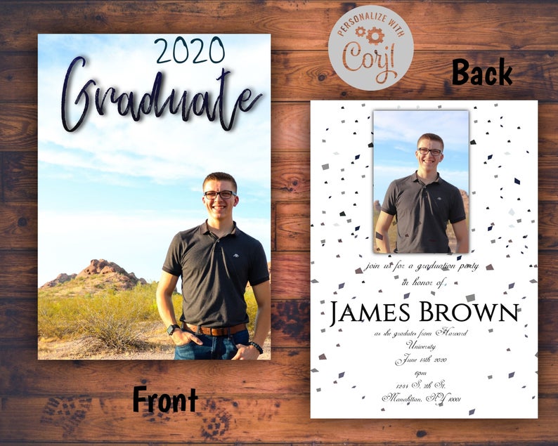 Boy Graduation Announcement, Editable Corjl Template