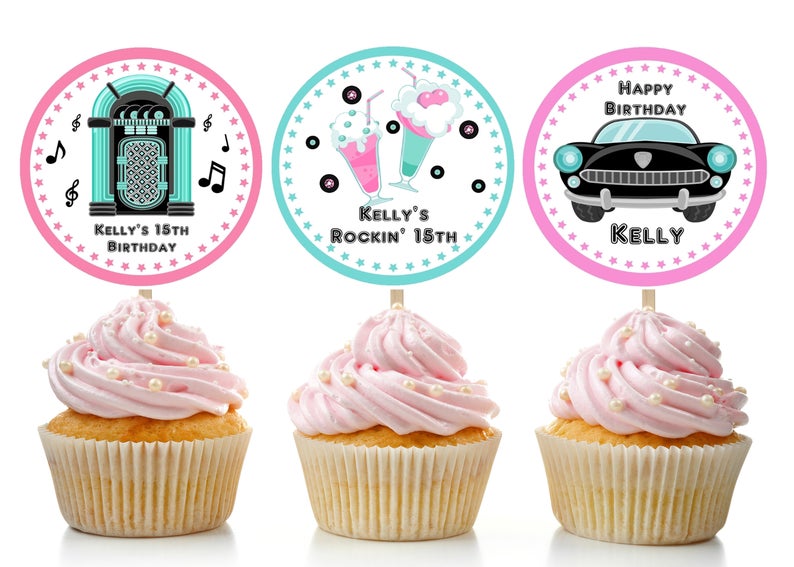 Printable Sock Hop Cupcake Toppers / Editable Sock Hop Cupcake Toppers / Instant Download / Edit & Print / Printable Cupcake Toppers / Retro