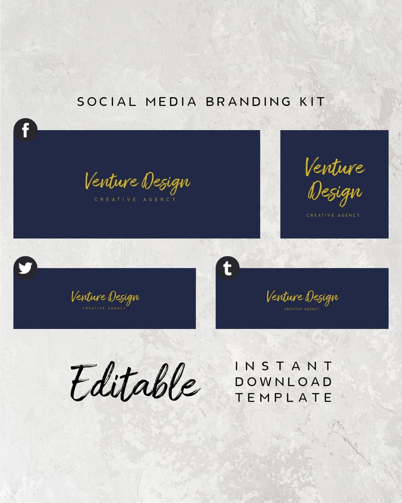 Blue Minimalist Social Media Set – Facebook Banner Template, DIY Facebook Logo, Premade Facebook Banner, Blue Profile Picture, Twitter Logo