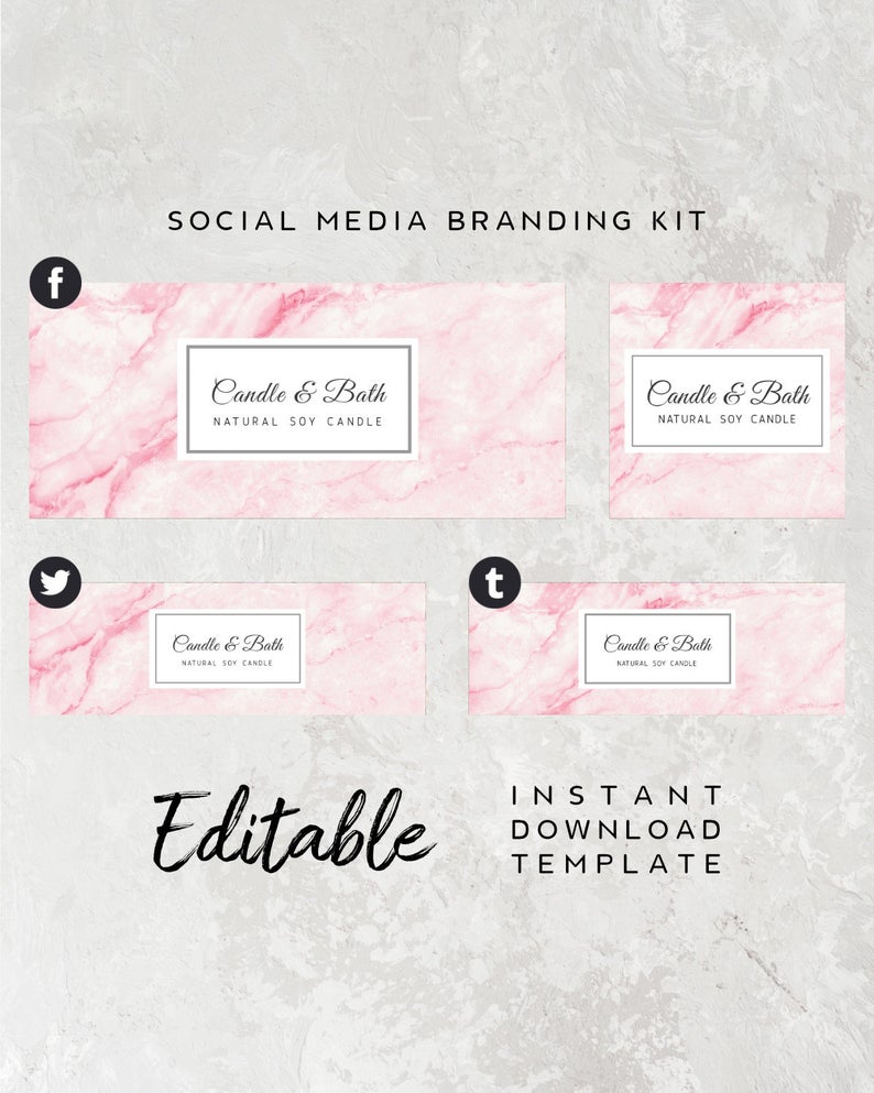 Pink Social Media Branding Kit – Pink Facebook Banner, Editable Banner, Twitter Banner, Tumblr Banner, Candle Shop Facebook Profile Pic