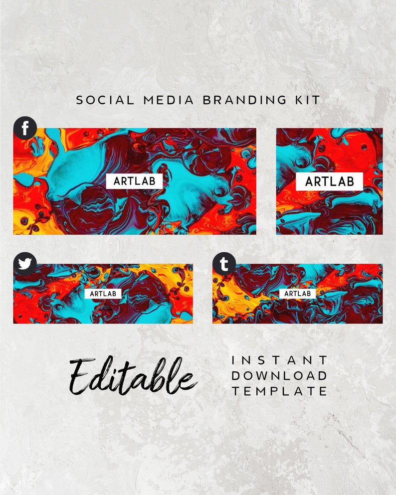 Art Shop Social Media Template – Facebook Cover Template for Art Shop, Colorful, Psychedelic, Facebook Profile Pic, Painting Shop Branding