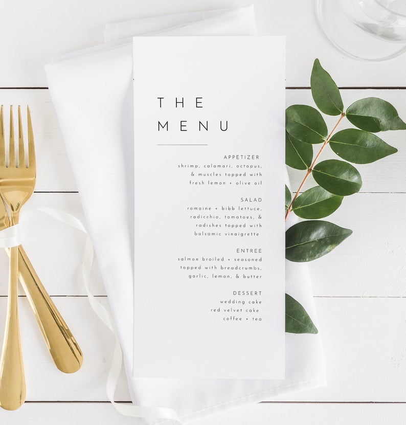 Harlow | Minimalist Wedding Menu, Wedding Menu Template, Simple Wedding Menu, Printable Wedding Menu, Menu Template, Modern Wedding Menu