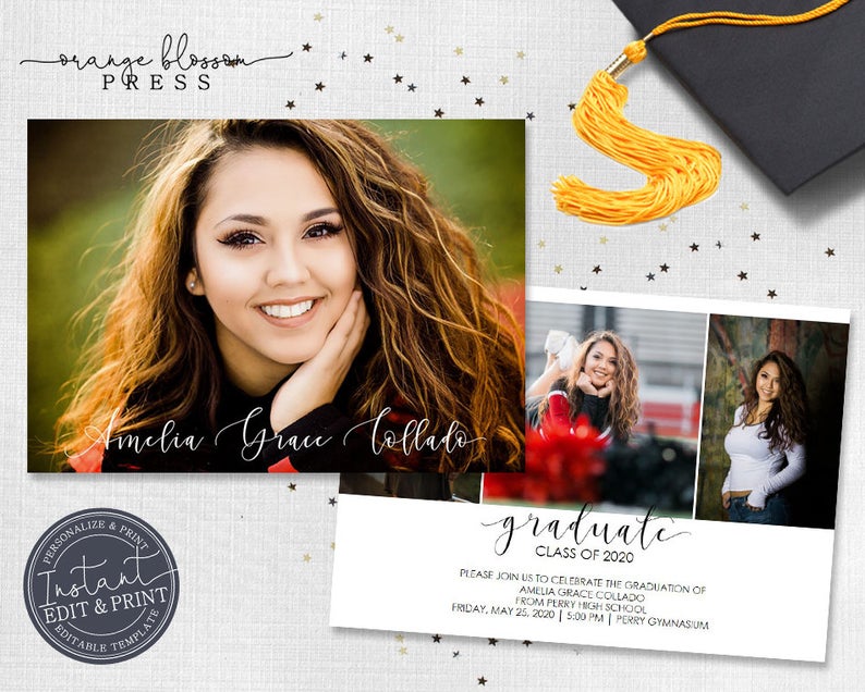 Graduation Announcement, Custom Photo Graduation Invitation, Modern Simple Clean Design, Digital or Printed, Instant Edit & Download