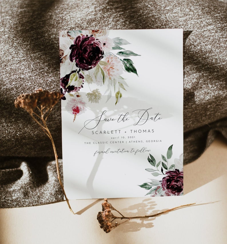 Scarlett | Save The Date Template, Floral Save The Date, Editable Save The Date, Save The Date Floral, Floral Wedding Announcement, Editable