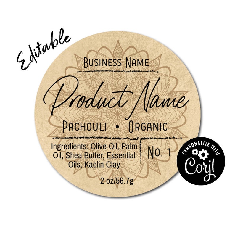 Mandala Custom Label – Circle Template. Sticker Labels for Jars, Bottles, Candles, Homemade. Personalize w/ Corjl Online. Download & Print.