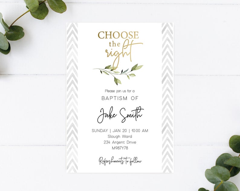 LDS Baptism Invitation, Choose the right, Editable Invitation Printable, Baptism LDS invitation, Instant Download, Corjl, TP01