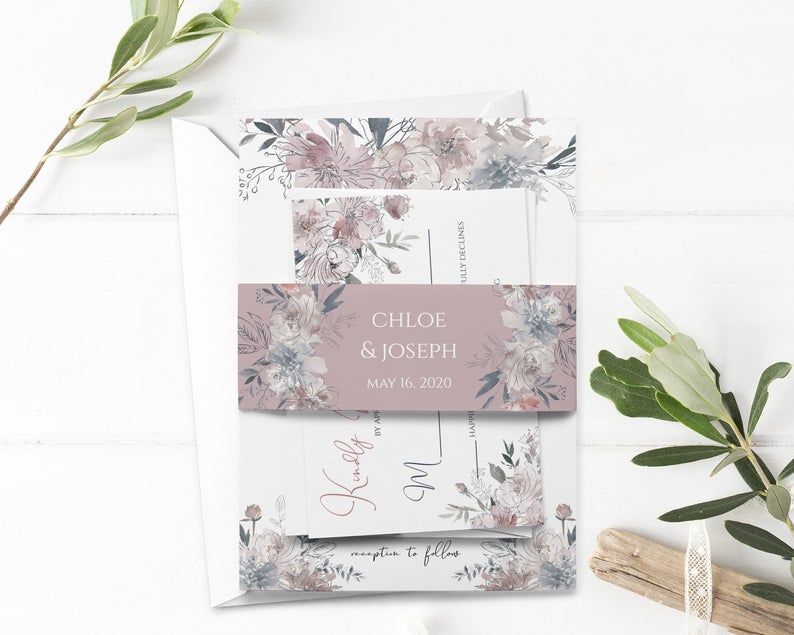 Sensuelle Mauve Belly Band, Wedding Belly Band, Editable Printable File, Instant Download, WI184