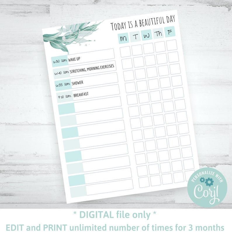 Multifunctional Check List, To Do List, Planner Printable, Homework Organizer, Home School Routine, Routine, Editable, Corjl AP32