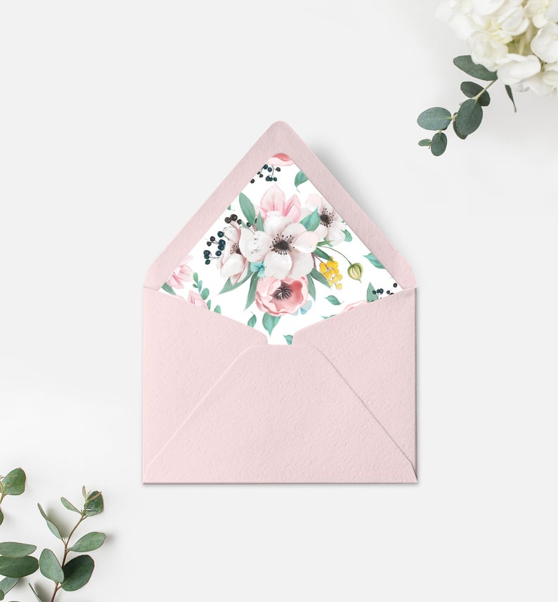Floral Envelope Liner Template – Round and Square Flap Envelope Liners – Printable Envelope Liner – DIY Invitations – Darlington Floral