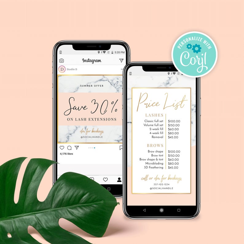 Instagram Price List Template, Digital Price List, Beauty Salon Price List Templates, Editable Social Media Price List, Stories Menu, Corjl