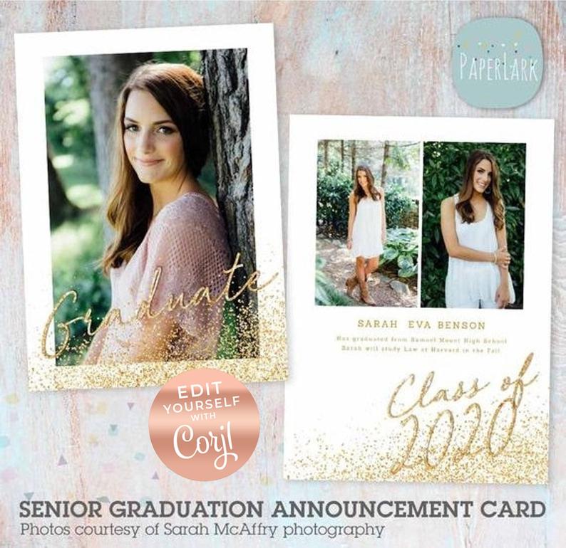 Senior Announcement Card, 2020 Senior Card, Senior Printable Card Template, Graduation Card, Corjl Template – AG022C – Instant Download