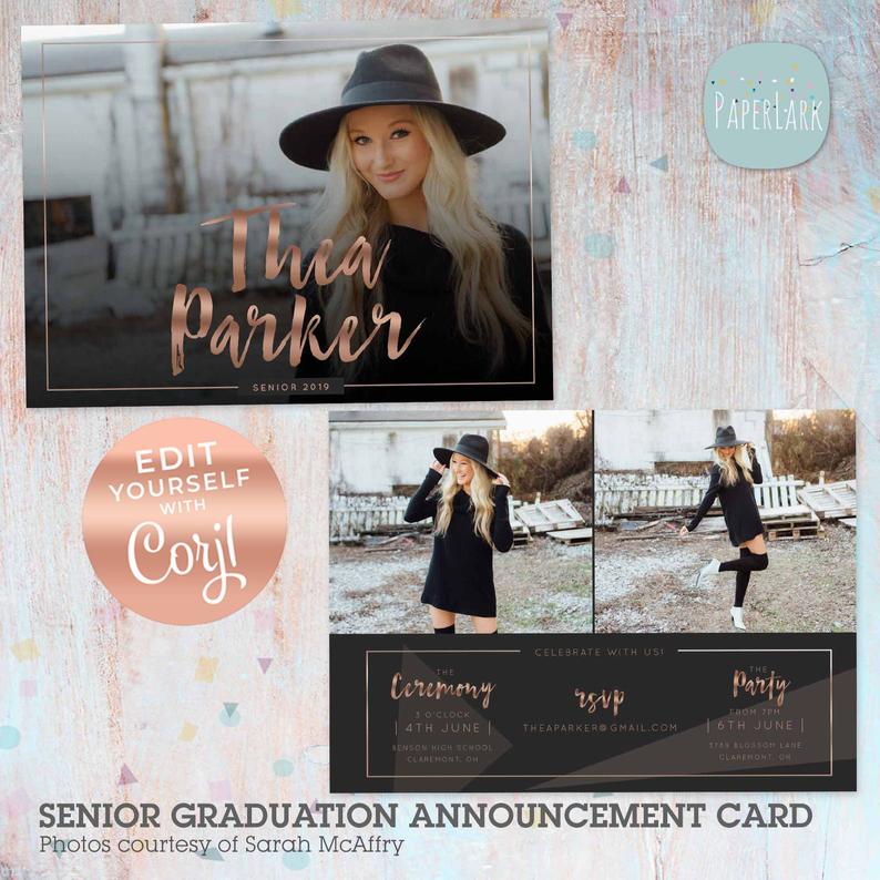 Senior 2020 Announcement Card, Graduation Card, Class of 2020, Senior Card, Rose Gold Template, Corjl Template, AG028C – Instant Download