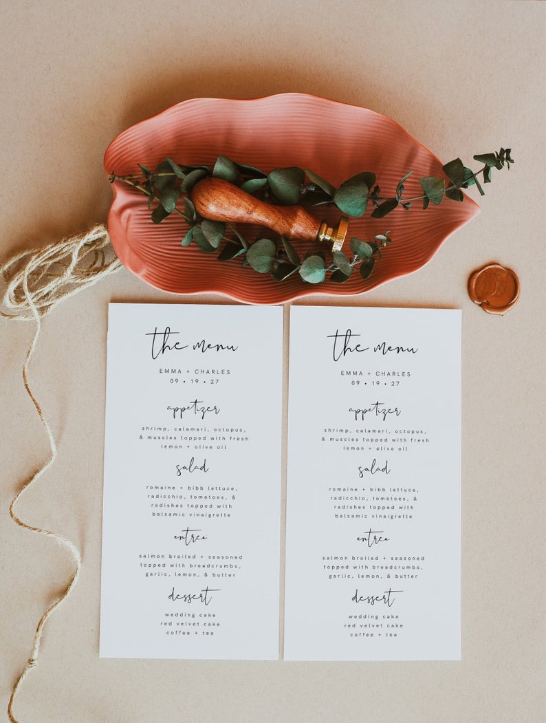 Emma | Printable Menu, Wedding Menu Template, Simple Menu, Editable Menu Template, Editable Menu Minimalist, Instant Download Modern Menu