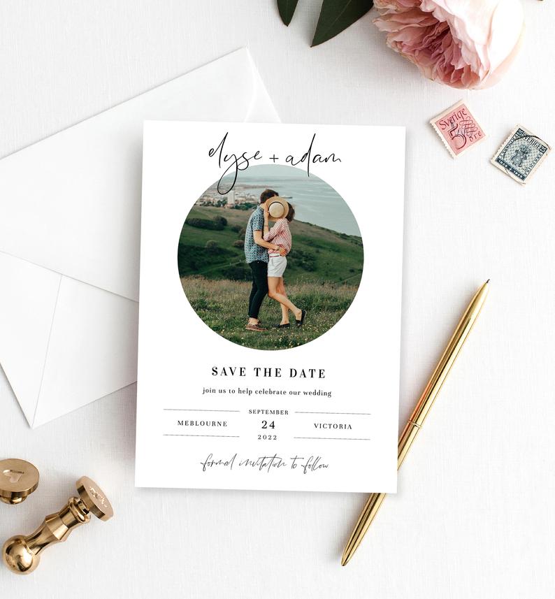 Photo Save The Date Printable Template – Modern Minimal Wedding Date Saver – Editable Wedding Save The Date – DIY Wedding – Gigi Script