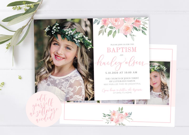 LDS Baptism Invitation | LDS Baptism Invitation Girl | Baptism Invitation | LDS Baptism | Baptism Invitations Girl | Corjl