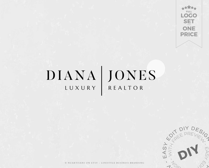 FIVE Editable DIY logos: Premade predesigned logo, Real Estate logo, Minimalist modern realtor logo. Full Logo Set – Edit today, Use today!