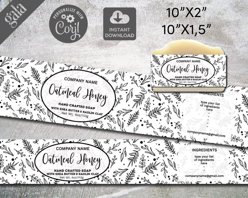 Soap Labels 10×1.5, Flower pattern product label, floral Handmade Soap Label Template, Vintage Rustic Soap Editable Label, DIY label, 012