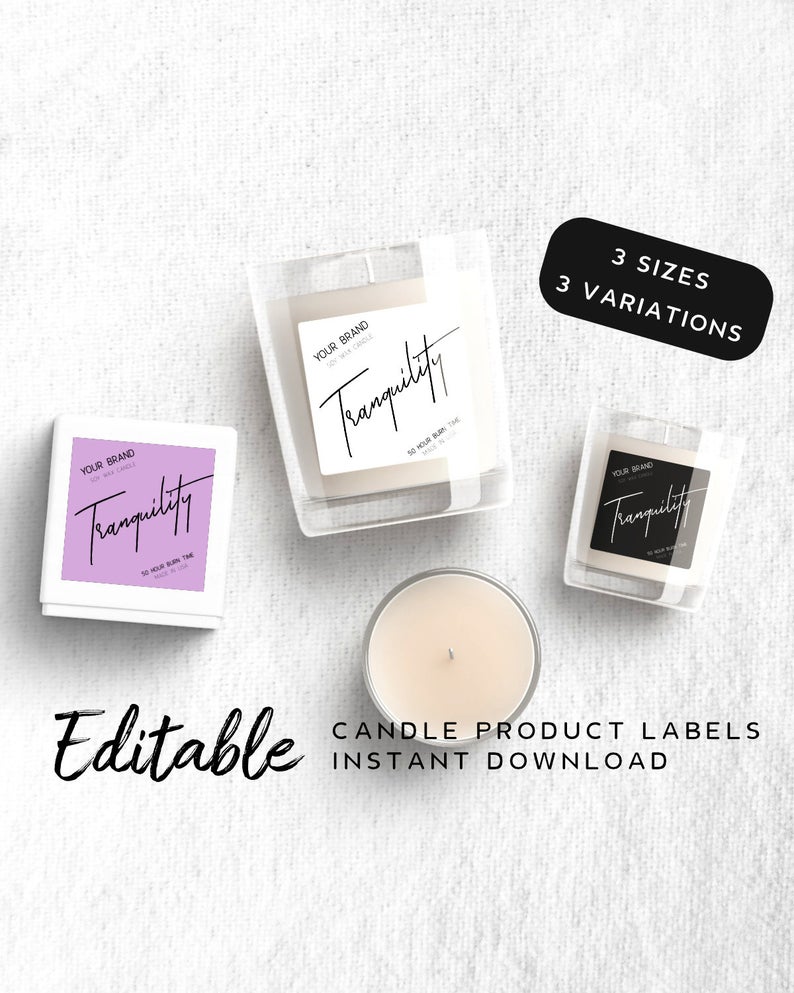 Handwritten Candle Label Sticker – Printable Soy Candle Label, Jar Label Template, Purple Product Label Sticker, Modern Label Candle, s4