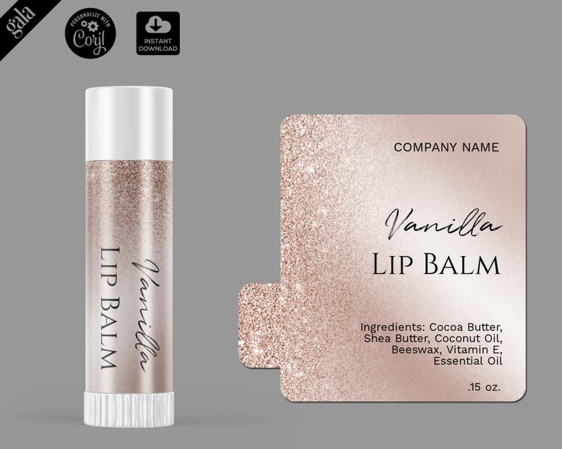 Editable Lip Balm Label Template, DIY Product Label, lip balm Label Templates, Printable Label Design, Editable Label, ROSE GOLD 003