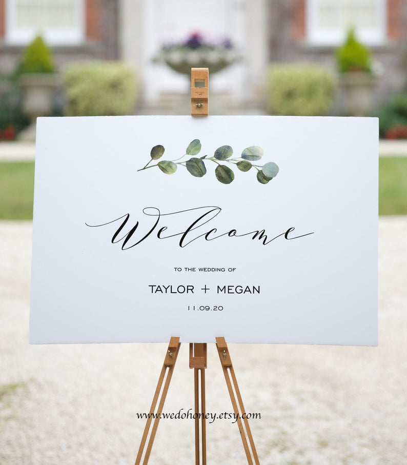 Welcome Sign Template, Greenery Wedding, Bridal Shower Sign Poster, Instant Download, Corjl #033