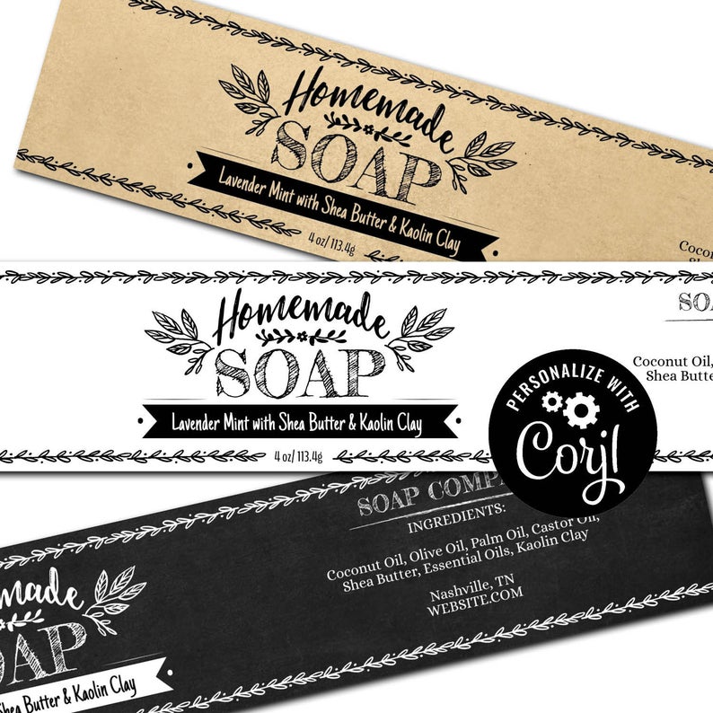 Soap Label Template Hand-Drawn Design. Custom Printable Soap Label. Horizontal Cigar Band Soap Packaging. Edit w/ Corjl – Download & Print
