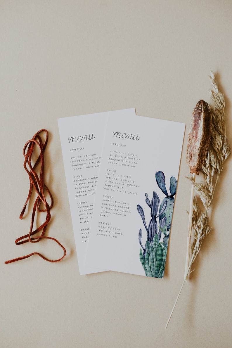 Emery | Cactus Wedding Menu Template, Cactus Menu, Succulent Wedding Menu, Menu Template, Boho Wedding, Desert Wedding Menu, Wedding Menu